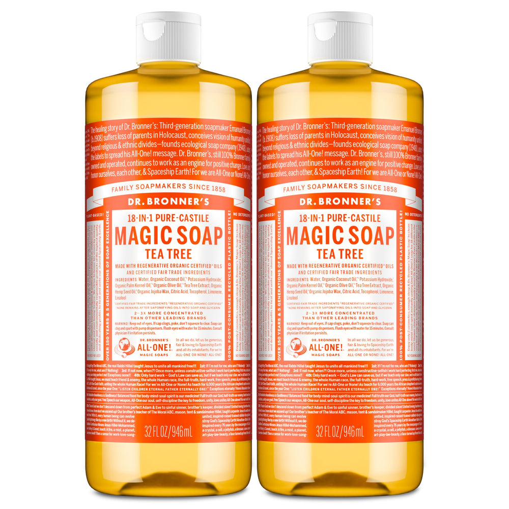 Dr. Bronner’s Savon Tea Tree Pure-Castile, bouteille 32 oz, lot de 2, polyvalent.