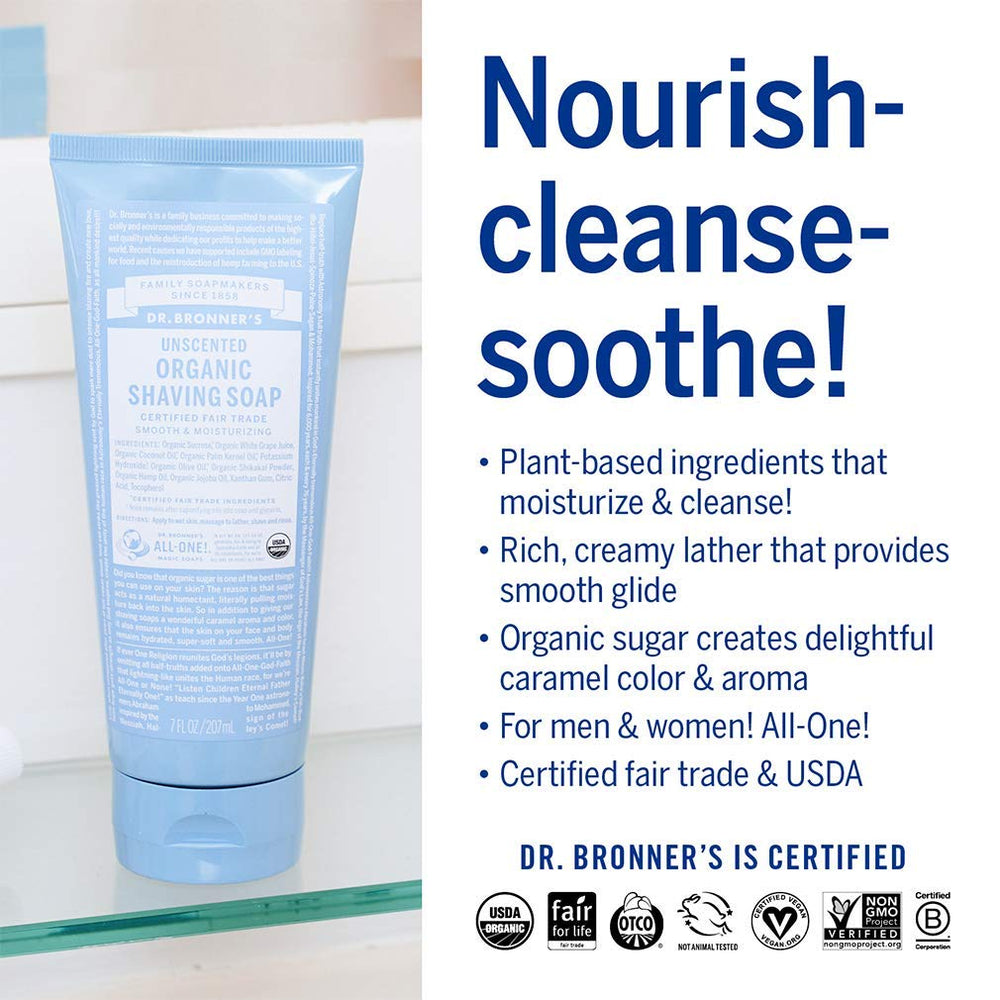 Poudre Shikakai pour rasage Dr. Bronner's, douceur et hydratation.