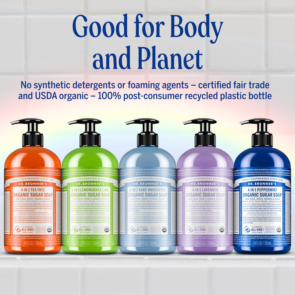 Dr. Bronner's Utilisation 4-en-1: mains, corps, visage et cheveux.