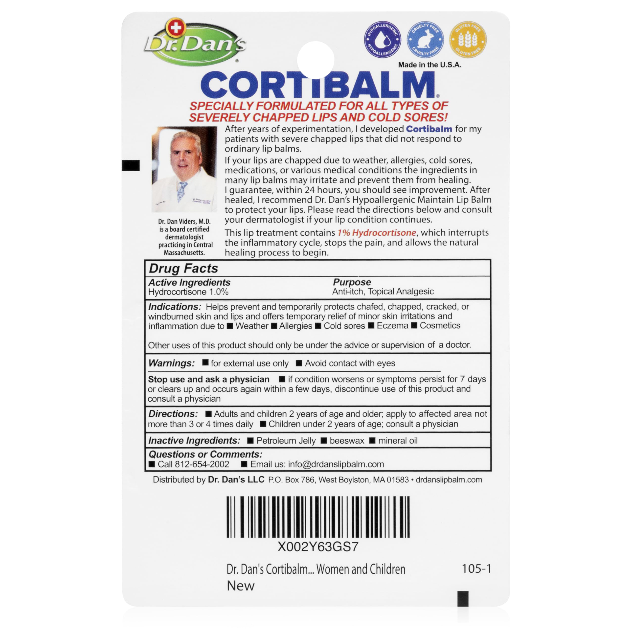 Tube du baume à lèvres Dr. Dan's Cortibalm prêt à l'emploi.