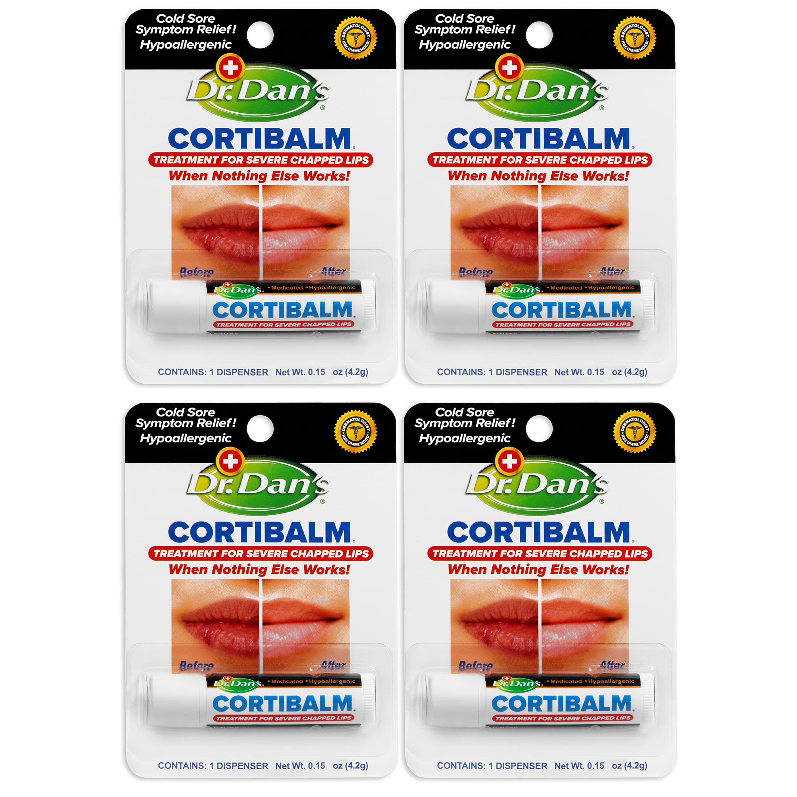 Dr. Dan's Cortibalm coffret de 4 baumes à lèvres, pratique et polyvalent.