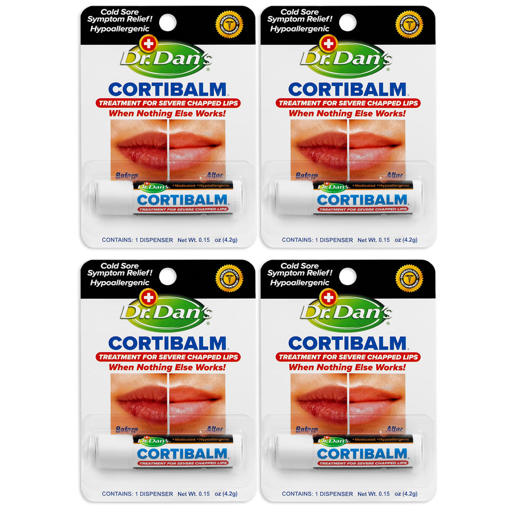 Dr. Dan's Cortibalm coffret de 4 baumes à lèvres, pratique et polyvalent.