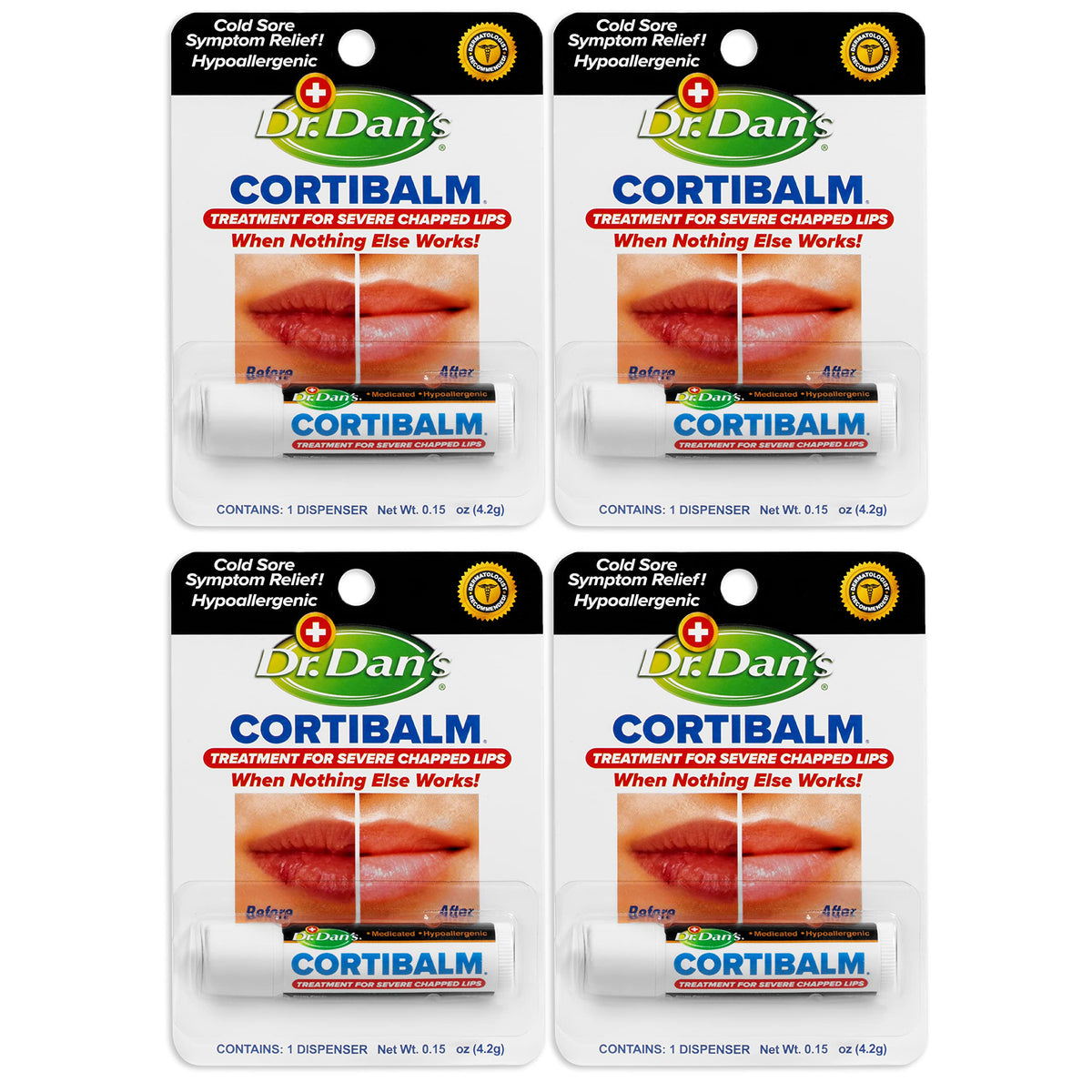 Dr. Dan's Cortibalm coffret de 4 baumes à lèvres, pratique et polyvalent.