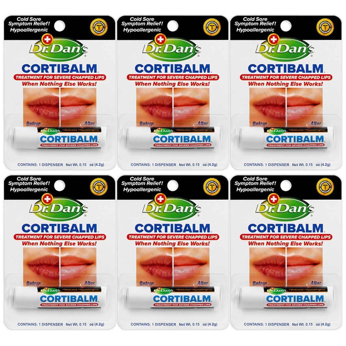 Dr. Dan's Cortibalm ensemble de 6, soin pratique pour lèvres abîmées