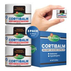 Dr. Dan's Cortibalm jar 3-pack bottle close-up for soothing dry lips