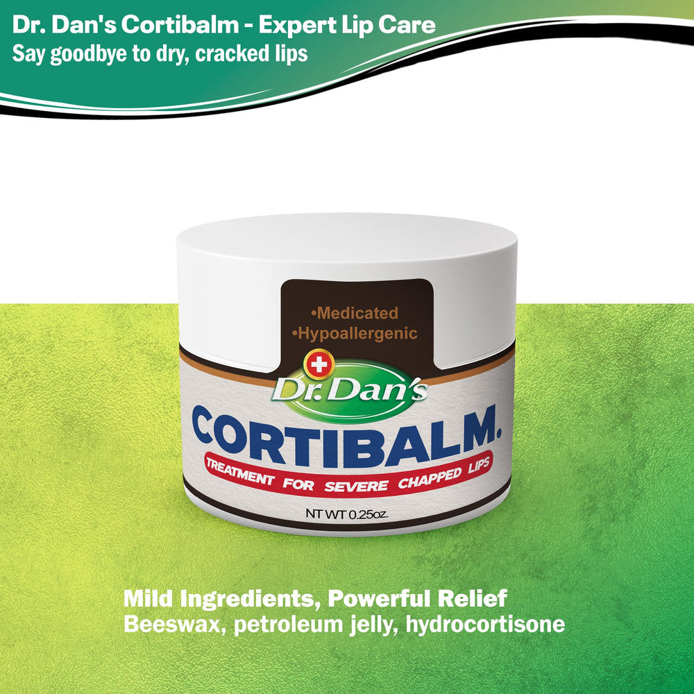Dr. Dan's Cortibalm jar 3-pack packaging on shelf with clinical look