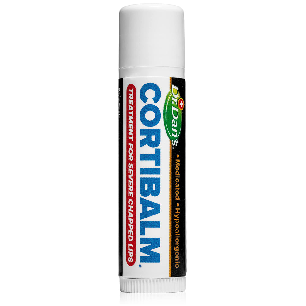 Lèvres nourries après application Cortibalm, sans parfum ni colorants.