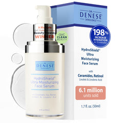 Dr. Denese HydroShield Ultra sérum dans sa bouteille et hydratation durable.