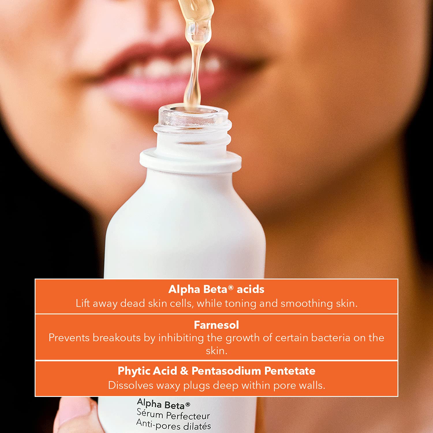 Dr. Dennis Gross Alpha Beta Serum, flacon sans silicone, pores nets.