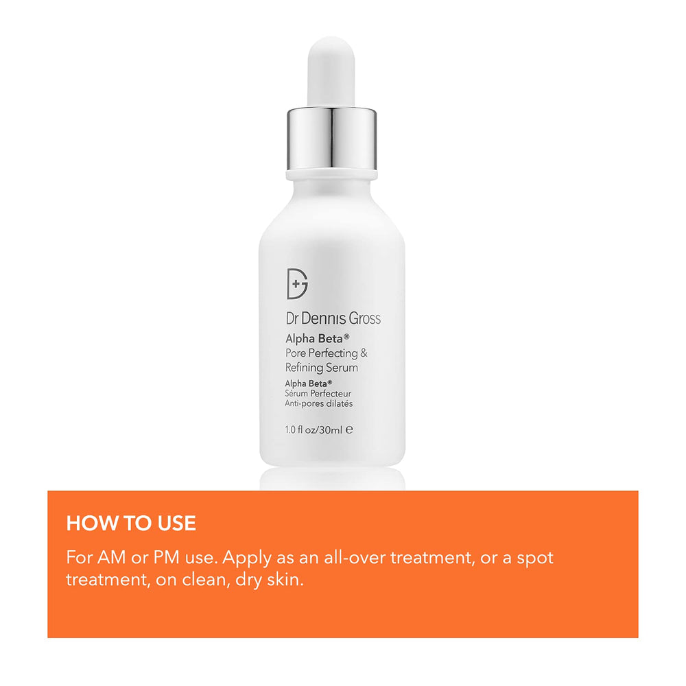 Dr. Dennis Gross Alpha Beta Serum, focus sur les ingrédients Alpha-Beta et farnesol.