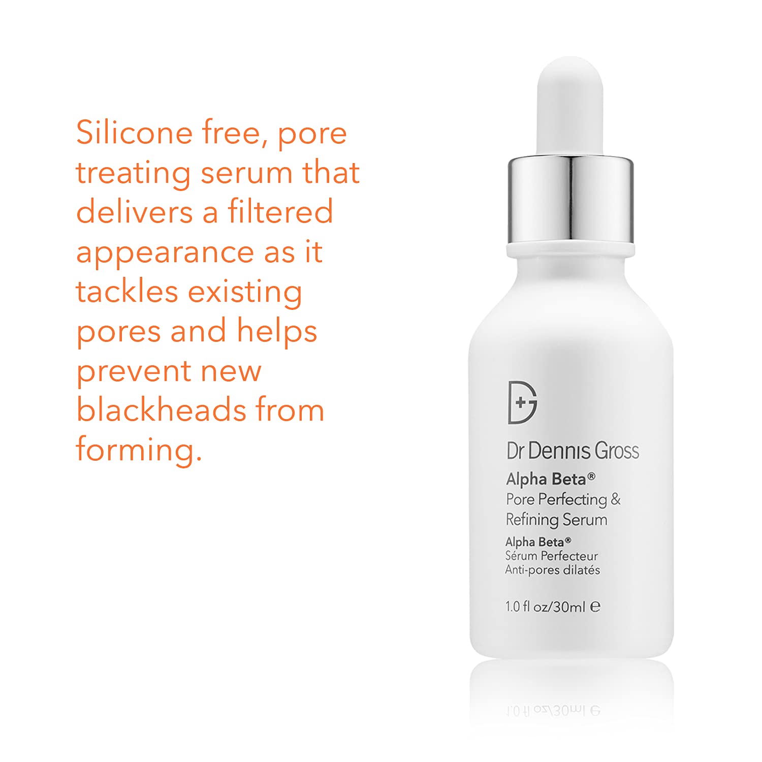 Dr. Dennis Gross Alpha Beta Serum, vue des pores affinés et de l'éclat.