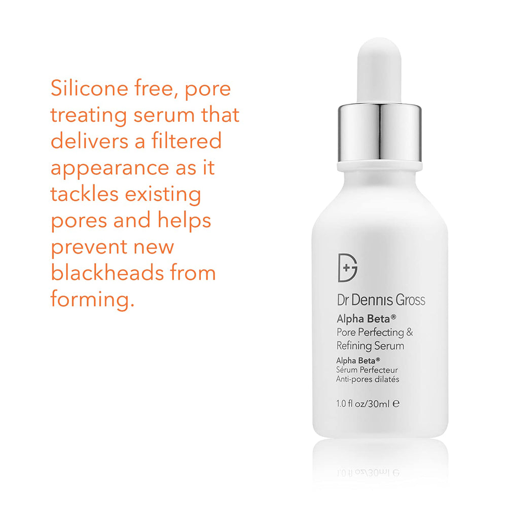 Dr. Dennis Gross Alpha Beta Serum, vue des pores affinés et de l'éclat.