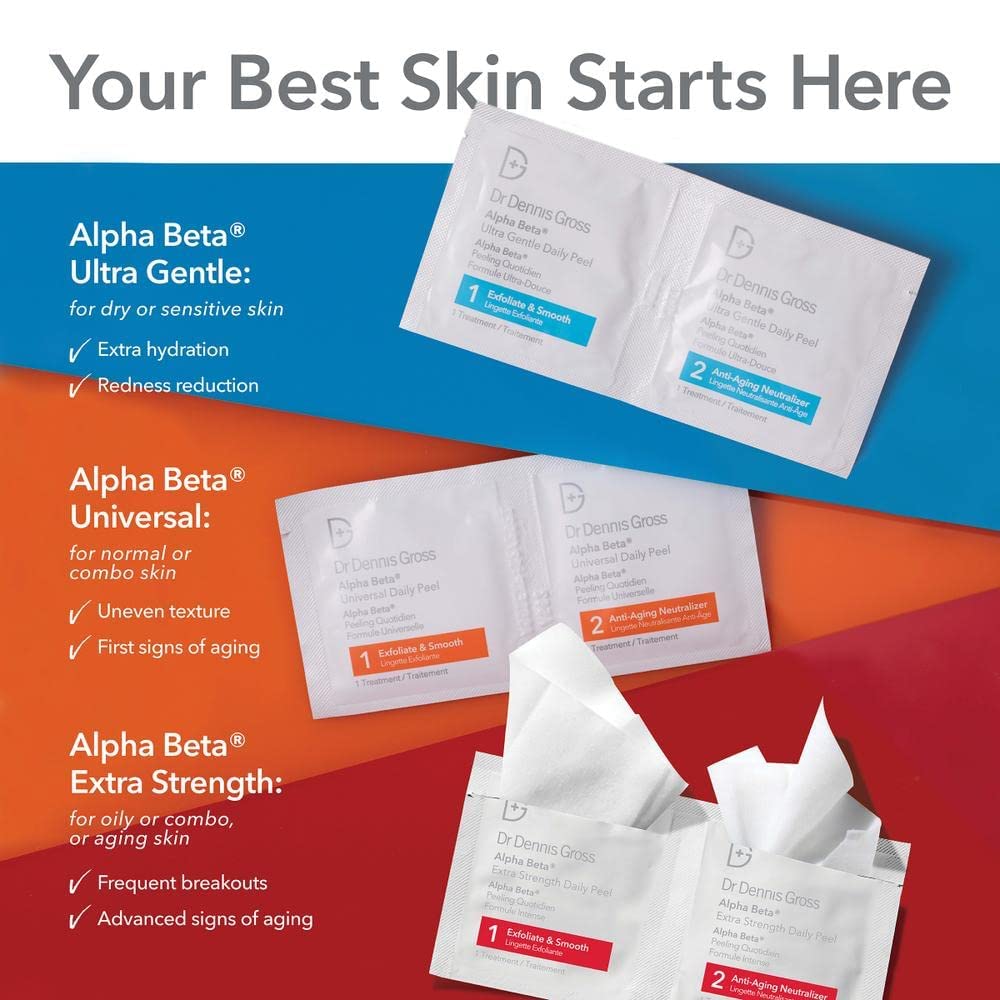 Dr Dennis Gross Alpha Beta Ultra Doux Gommage Quotidien: pores resserrés et texture lisse.