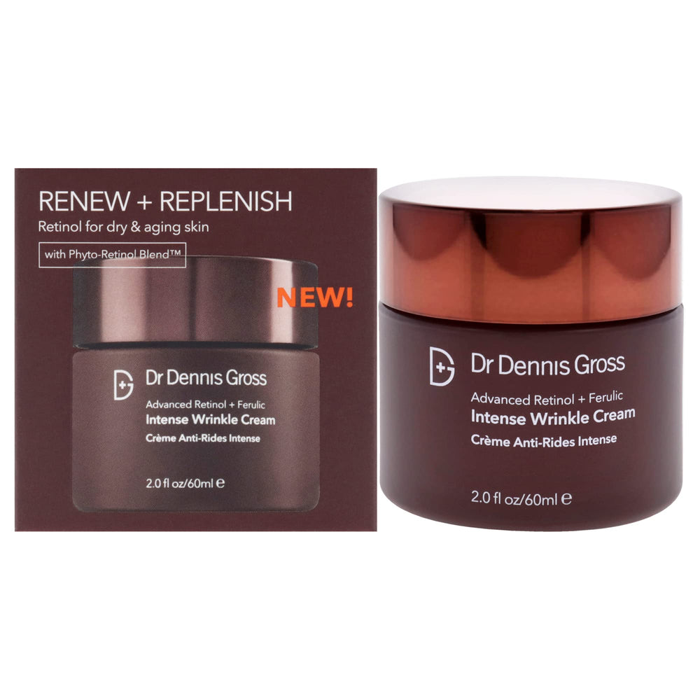 Dr Dennis Gross Advanced Retinol Plus Ferulic, bouteille visible, texture satinée pour hydrater.