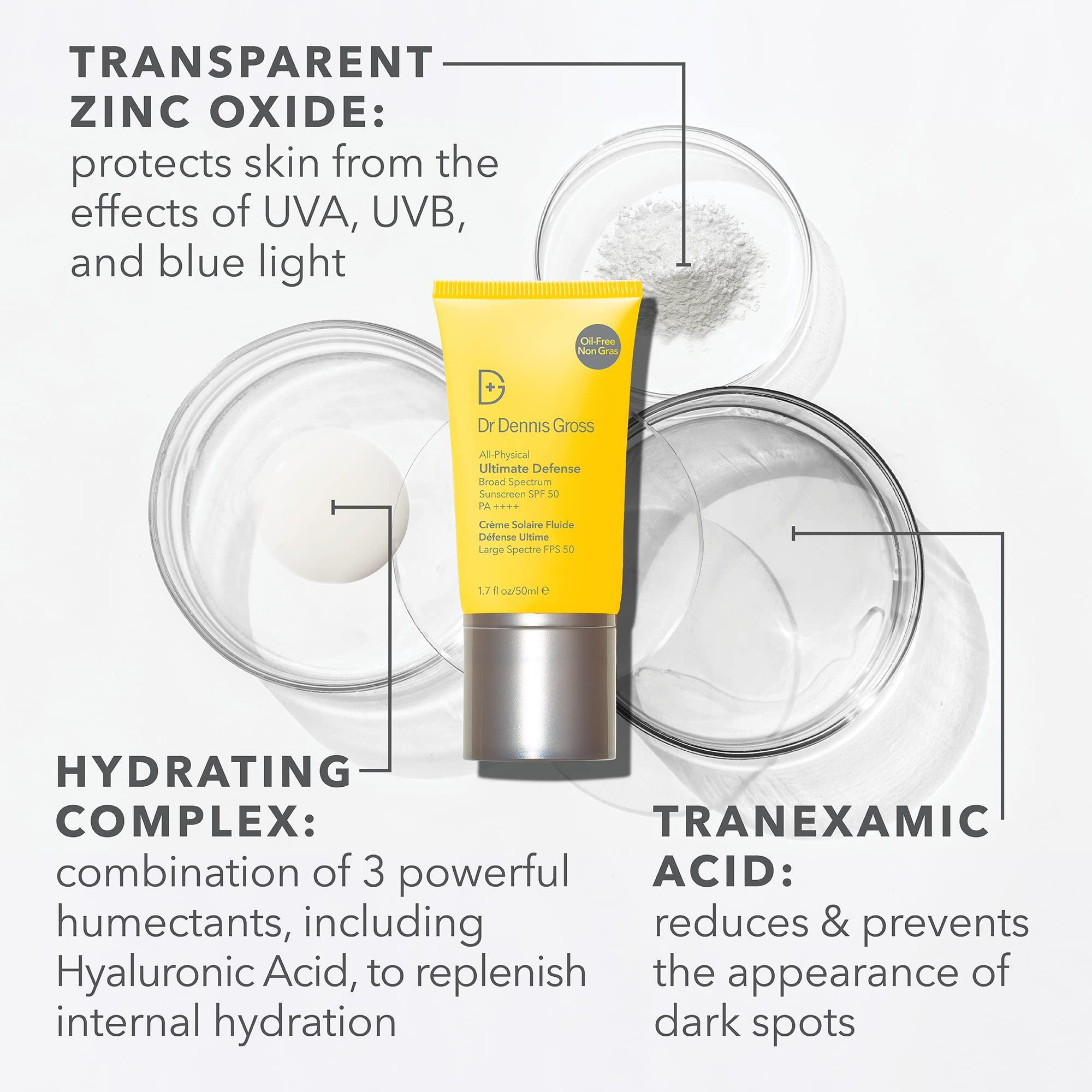 Hydratation durable grâce à l acide hyaluronique dans Dr Dennis Gross Ultimate Defense SPF50