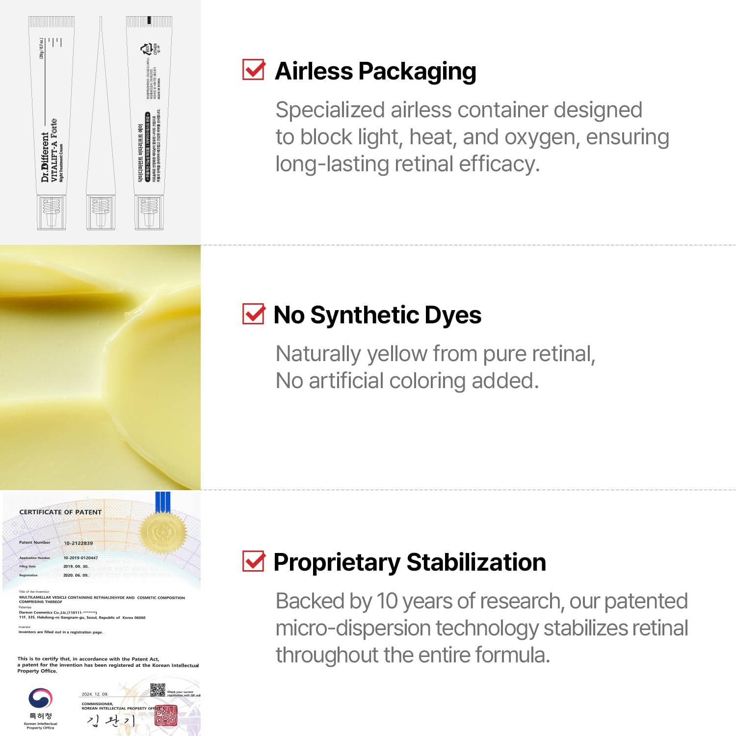Tube airless Dr.Different VITALIFT-A Forte Retinal, protection efficace des actifs.