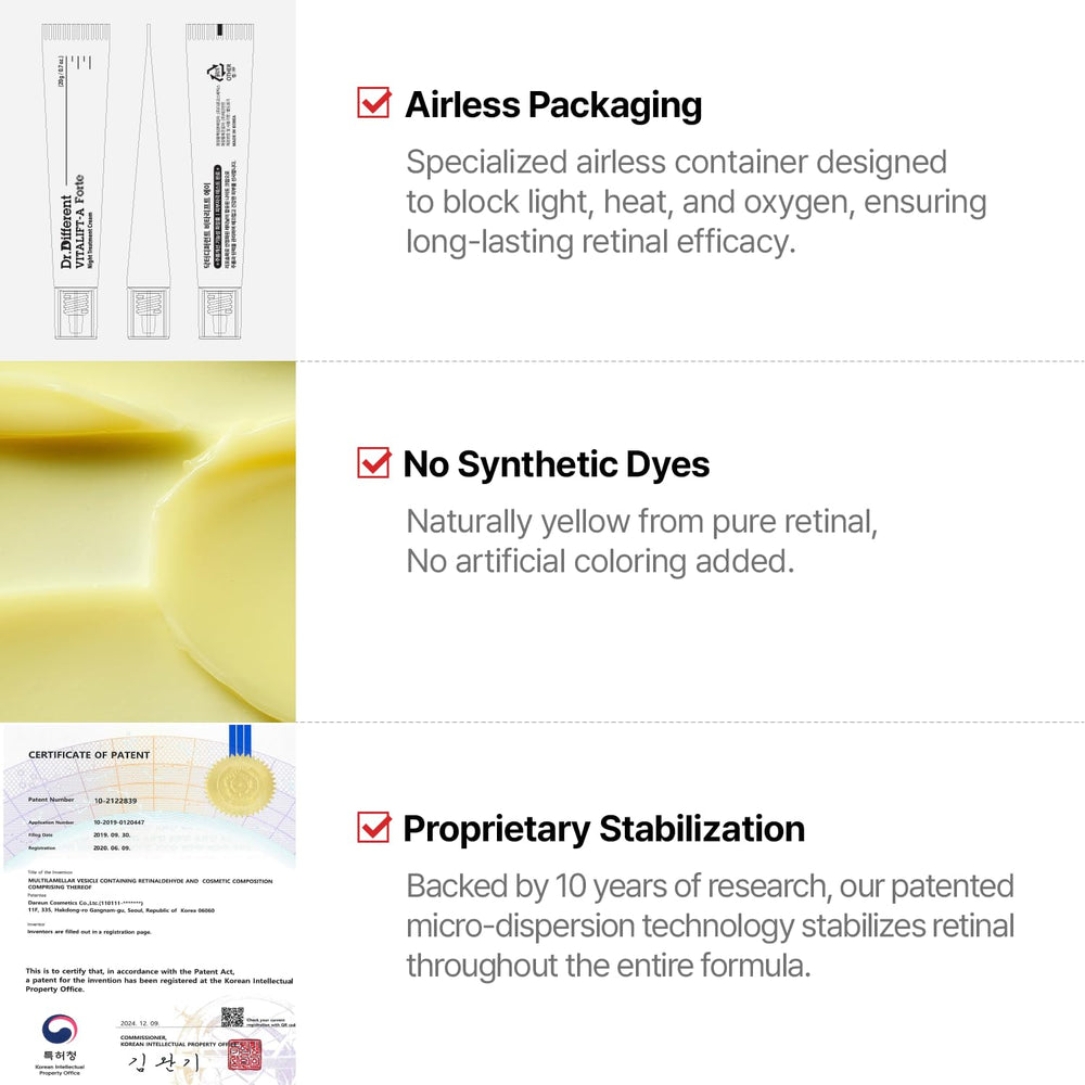 Tube airless Dr.Different VITALIFT-A Forte Retinal, protection efficace des actifs.