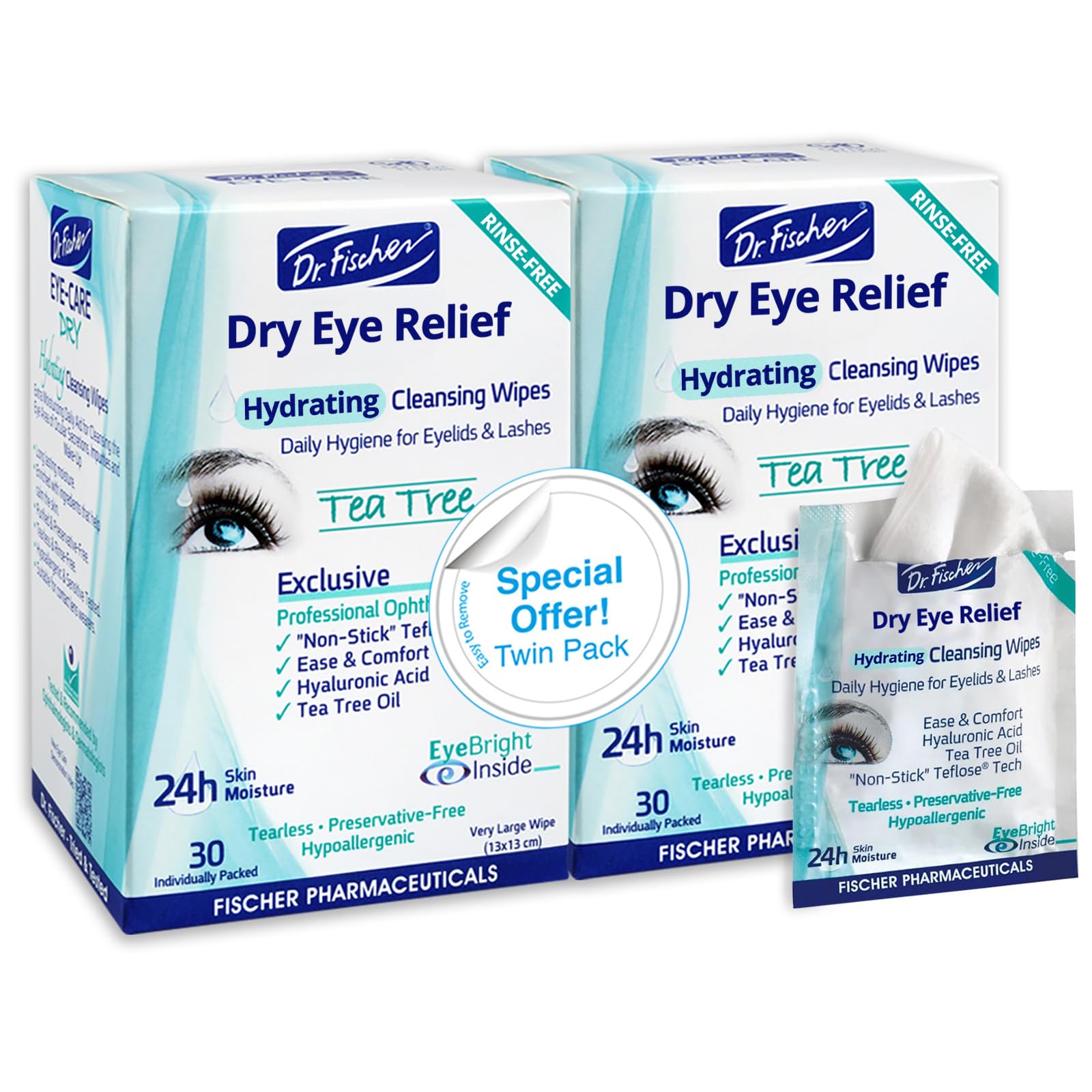 La boîte Dr. Fischer Lingettes paupières, pratique pour le nettoyage quotidien.