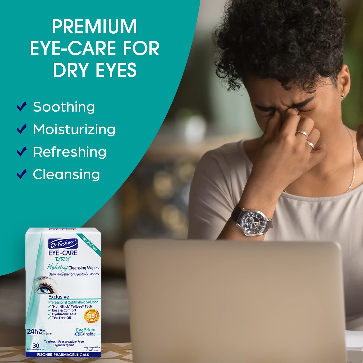 Démaquillage hypoallergénique avec Dr. Fischer pour les yeux sensibles.