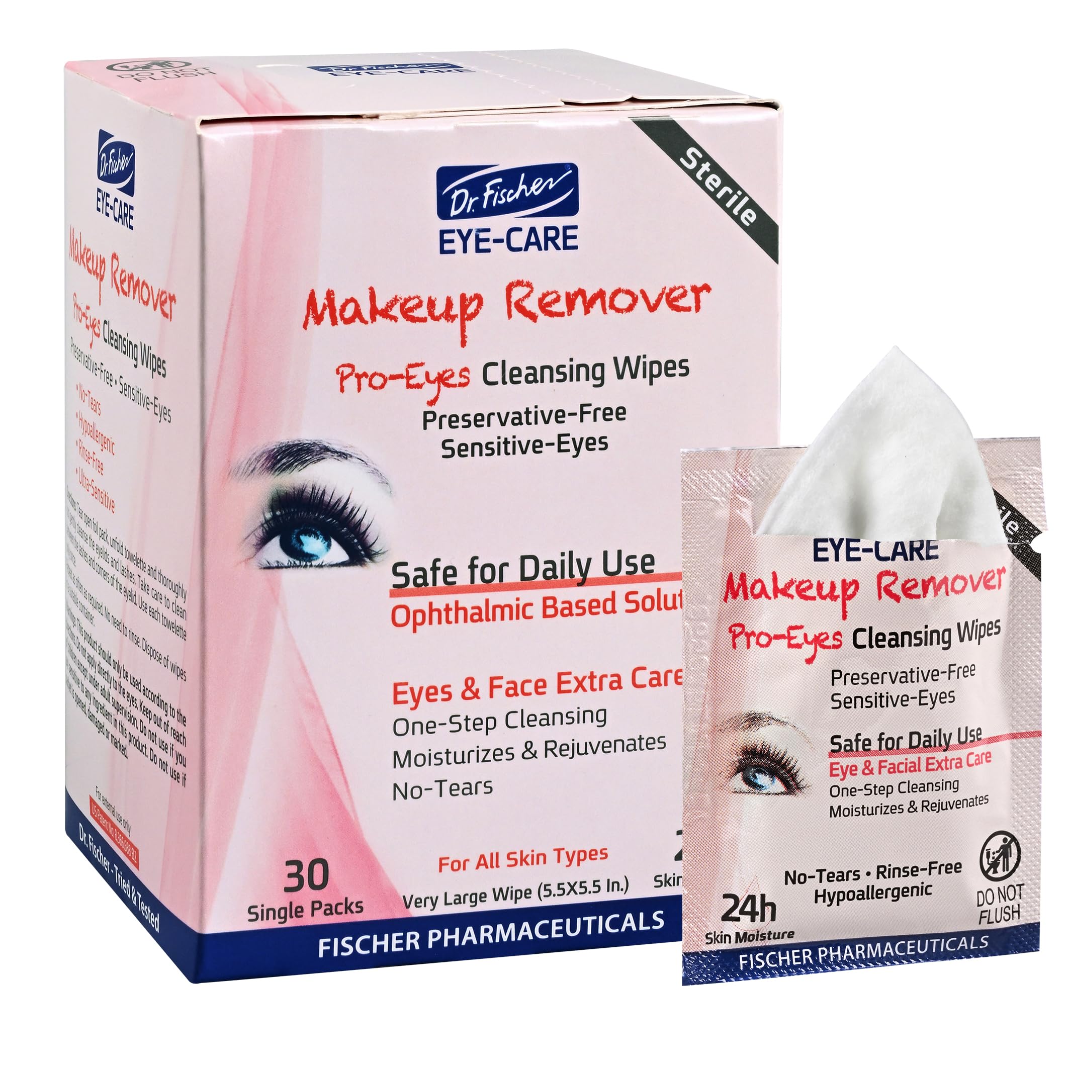 Dr. Fischer lingettes démaquillantes pour visage sensibles, douceur et hydratation.