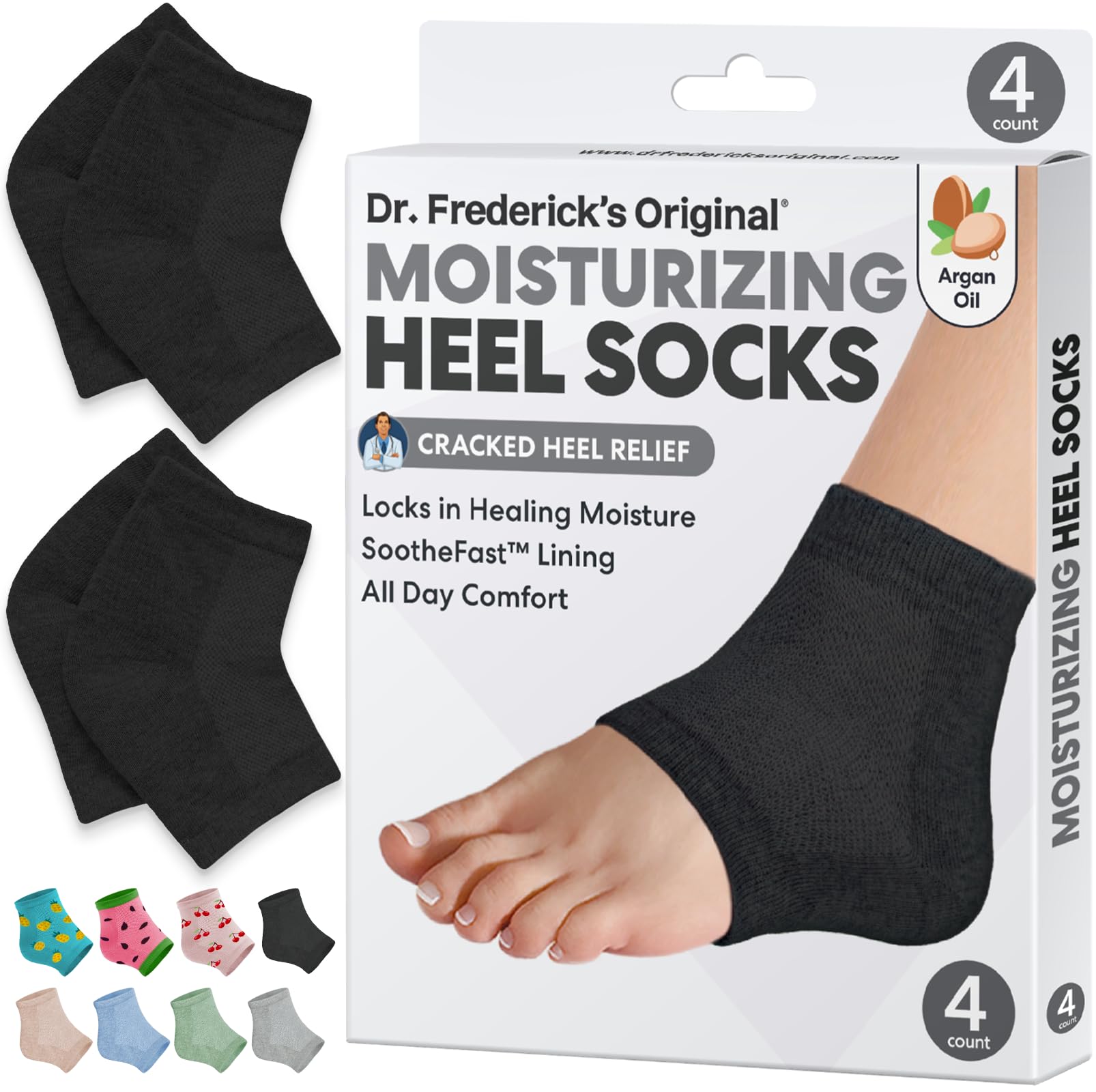 Dr. Frederick's Original chaussettes talons hydratants avec huile d'olive — soin nocturne efficace.