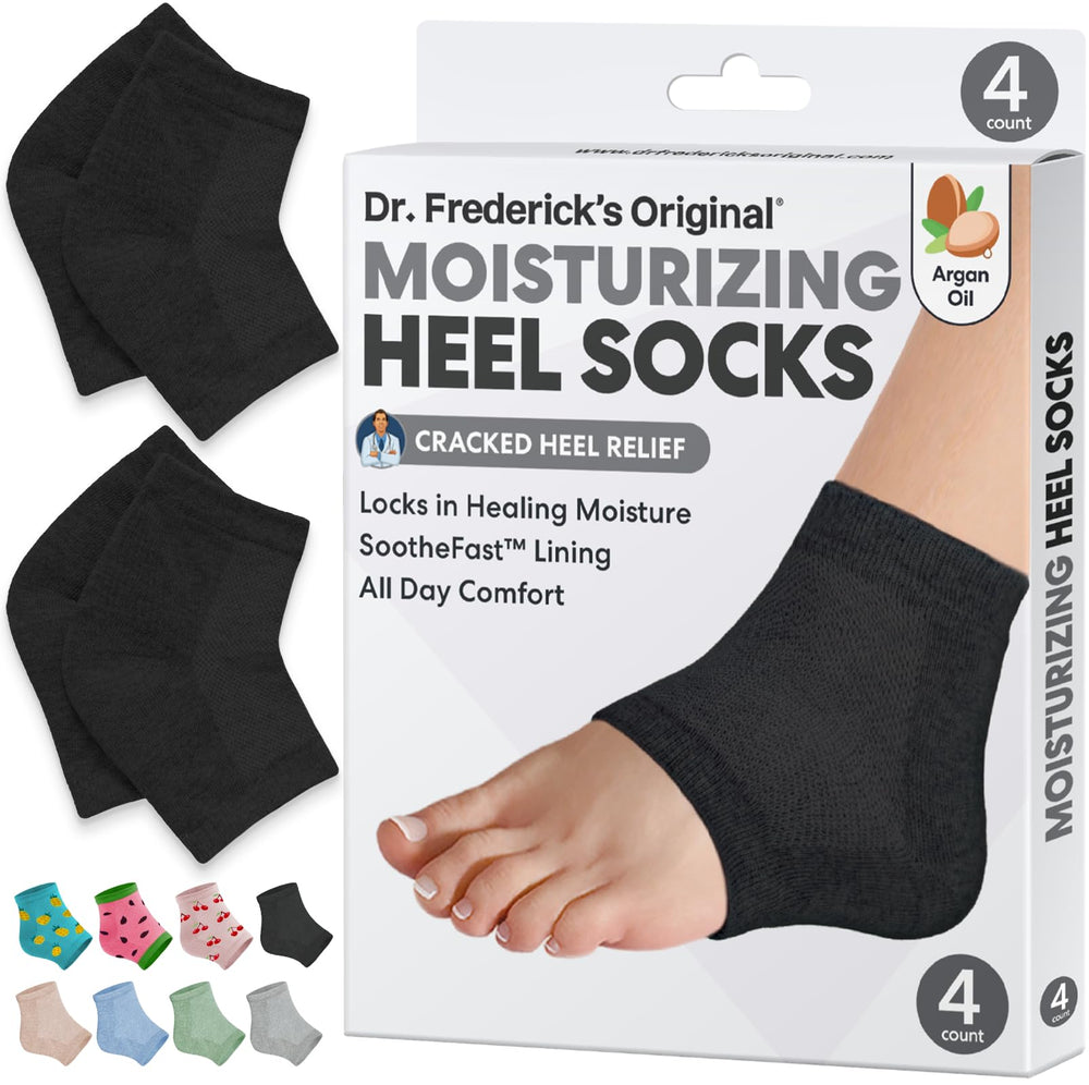 Dr. Frederick's Original chaussettes talons hydratants avec huile d'olive — soin nocturne efficace.