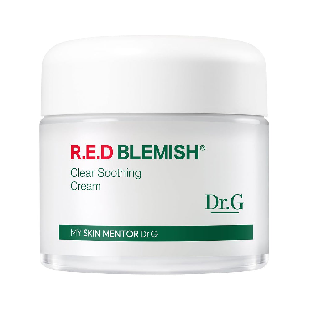 Dr.G R.E.D. Blemish Clear – flacon pompe, crème apaisante pour hydratation quotidienne.