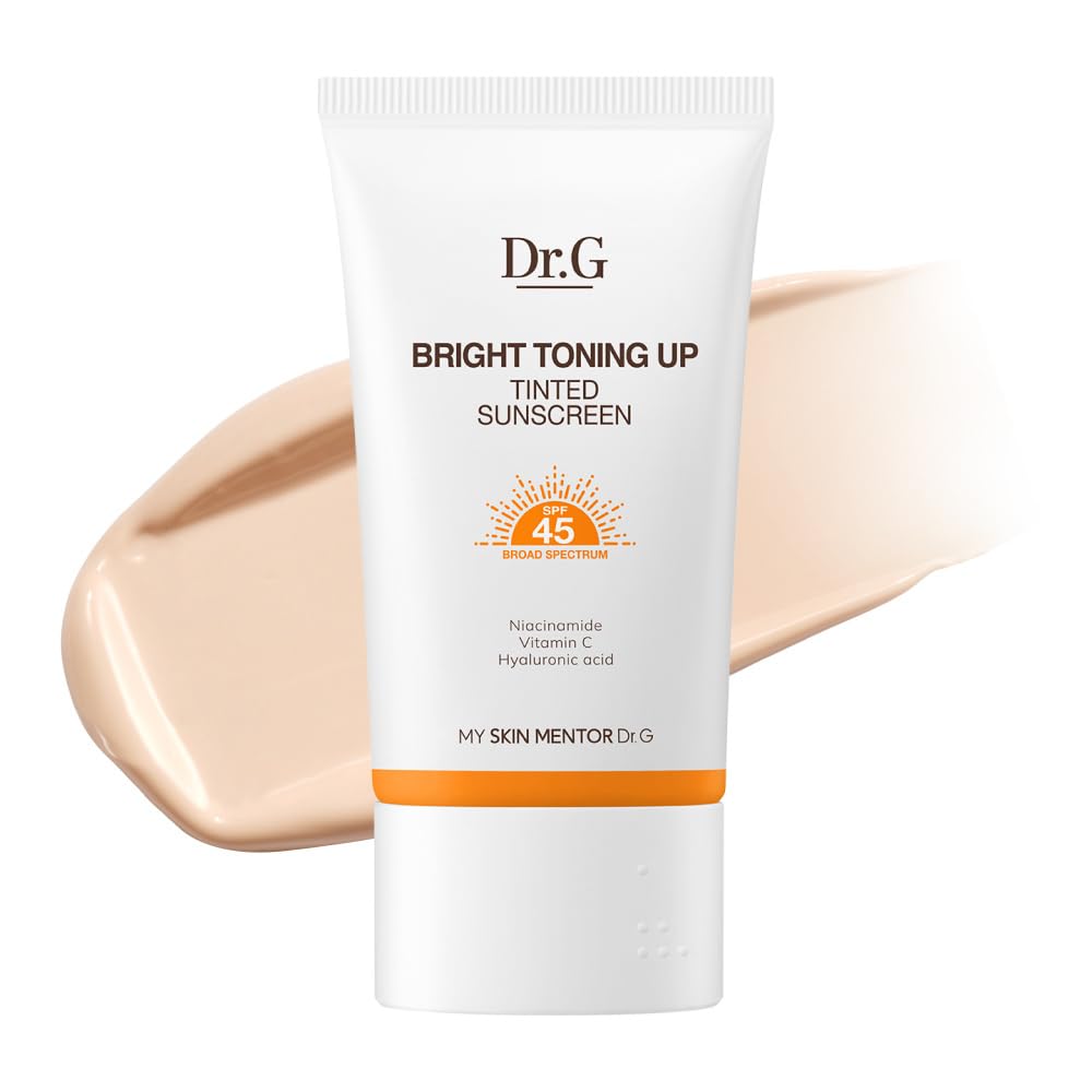Dr.G Bright Toning Up — flacon pompe, écran solaire teinté, teint unifié et protection UV