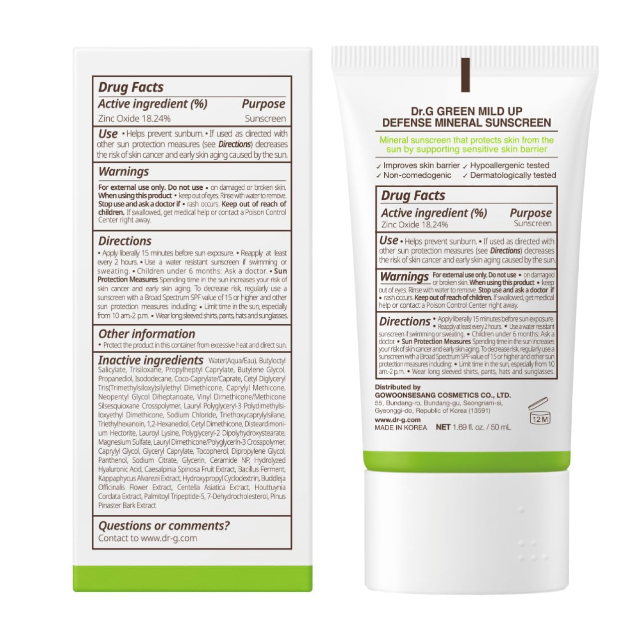 Format 50 ml pratique pour voyage avec Dr.G Green Mild Up Defense.