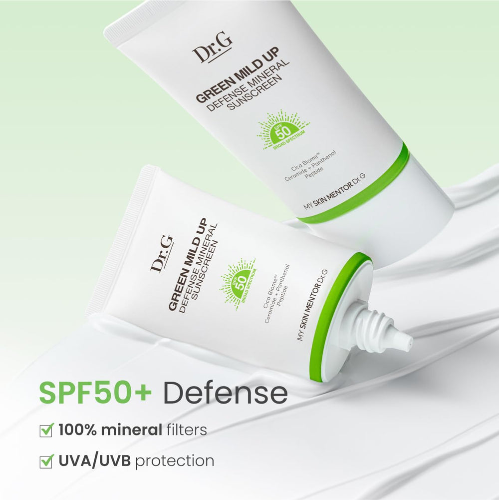 Protection SPF50 du Dr.G Green Mild Up Defense contre les rayons UV.