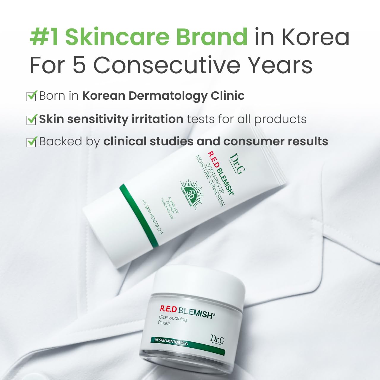 Centella et panthenol dans Dr.G Green Mild Up Defense pour soutenir la peau.
