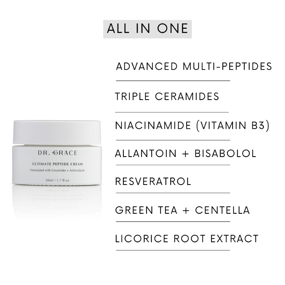 Dr. Grace Crème au Peptide Ultime en plan serré sur le flacon et sa texture.