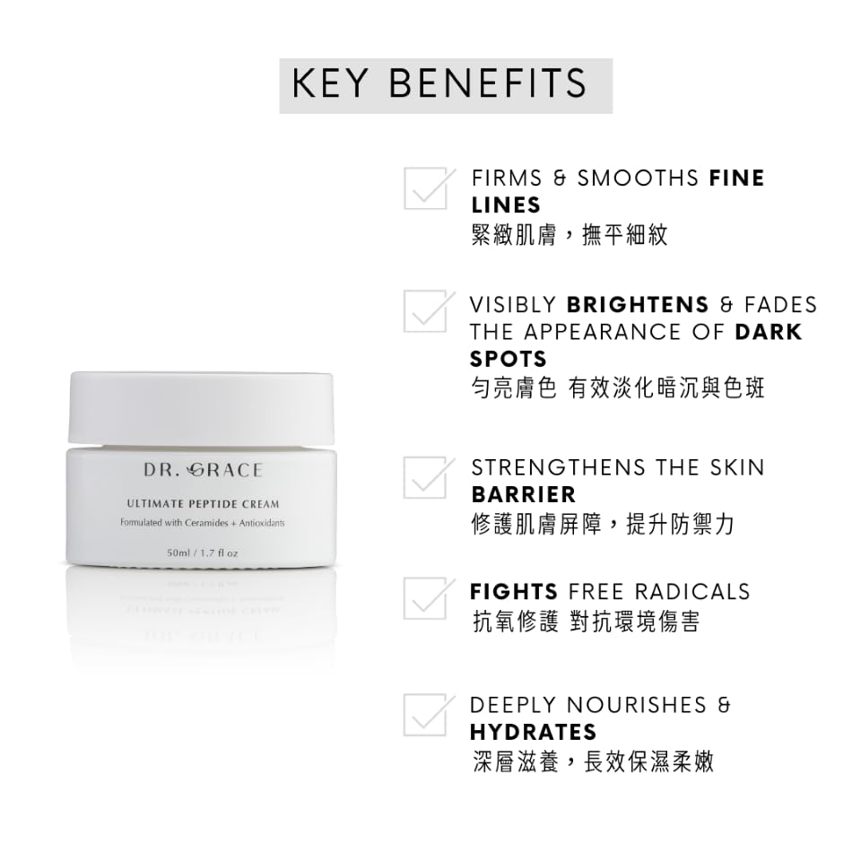 Dr. Grace Crème au Peptide Ultime et ses céramides, pour une barrière renforcée.
