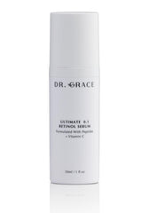 Dr. Grace Ultimate sérum rétinol, bouteille en vedette, éclat potentiel du teint.