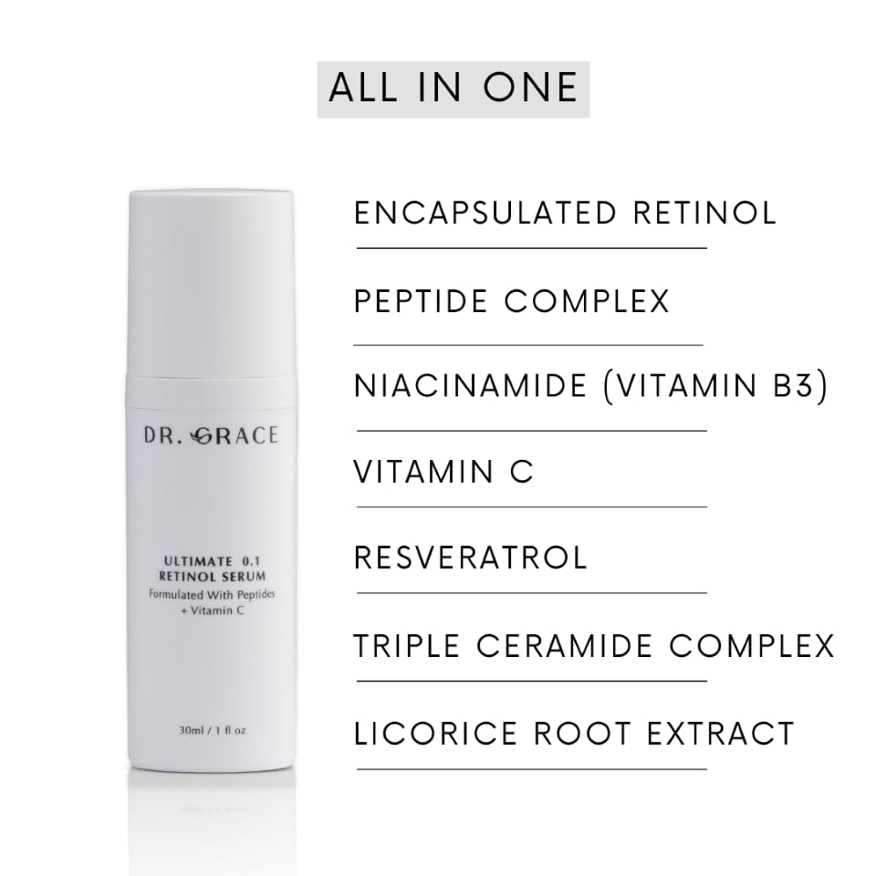 Dr. Grace Ultimate sérum rétinol, emballage élégant, routine beauté nocturne facilitée.