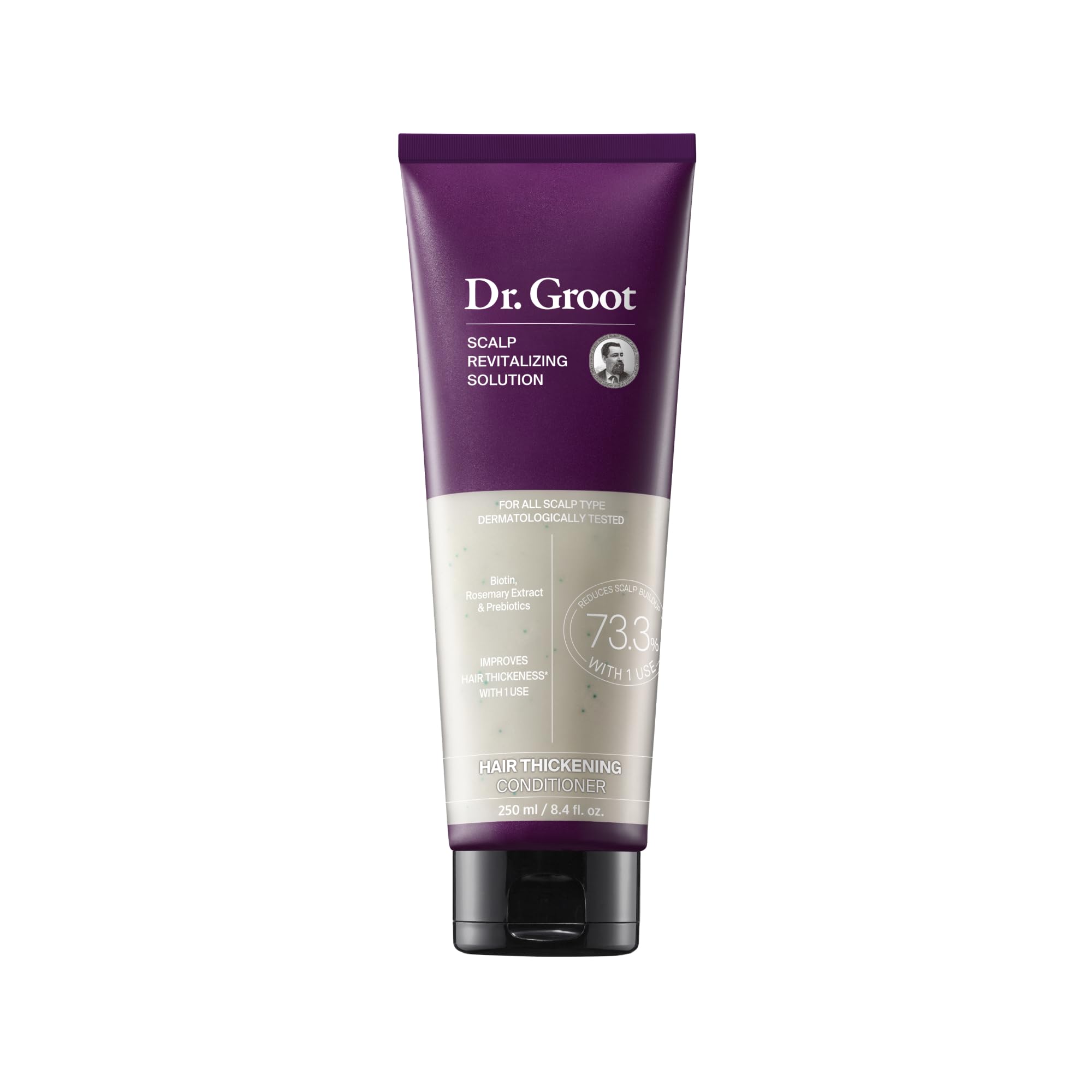 Dr. Groot Conditionneur sur bouteille pour cheveux plus épais et volumineux.