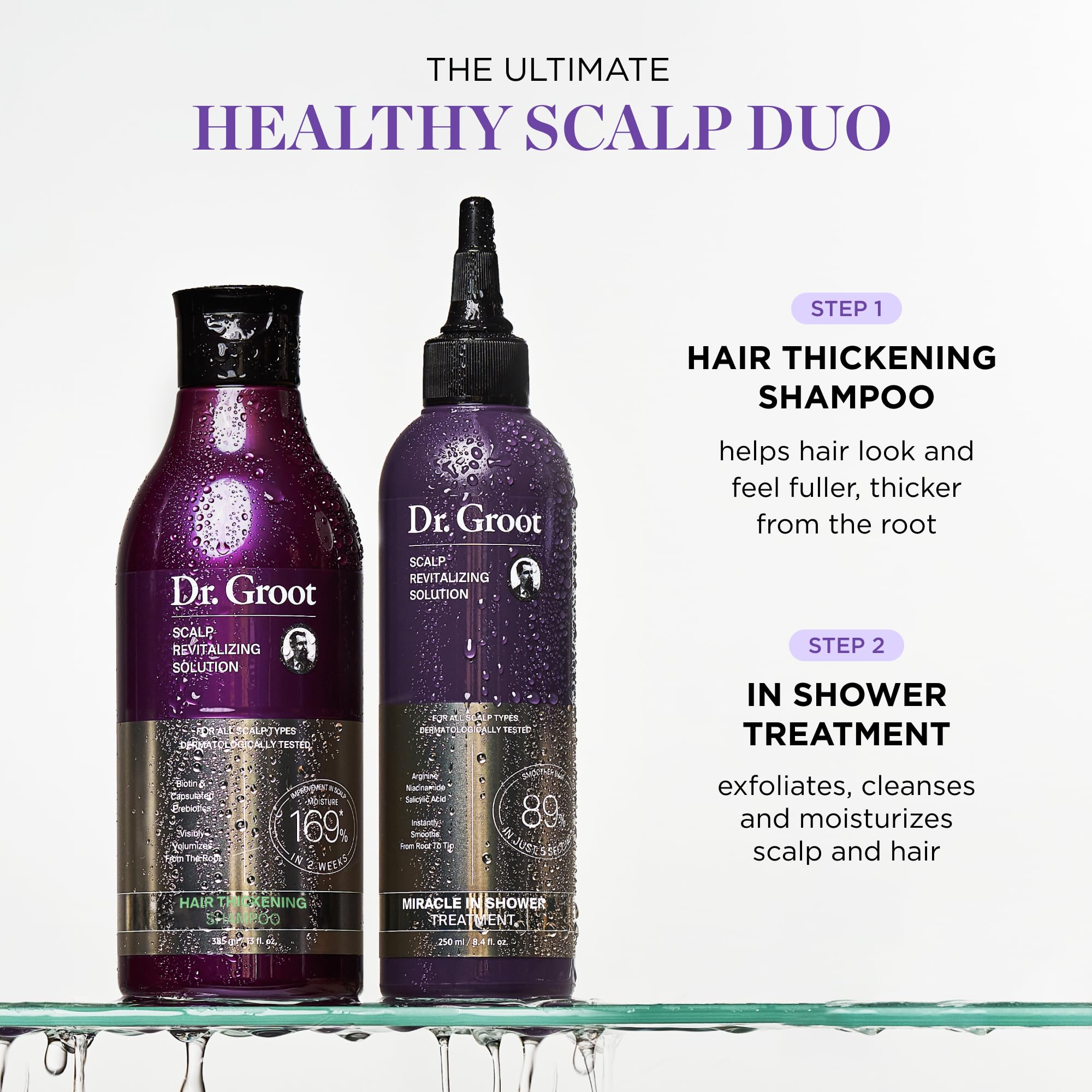 Exfoliation douce du cuir chevelu avec Dr. Groot Miracle dans la douche.