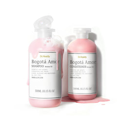 Dr Healdy ensemble shampoing et après-shampoing rose, hydratation accrue pour cheveux secs.
