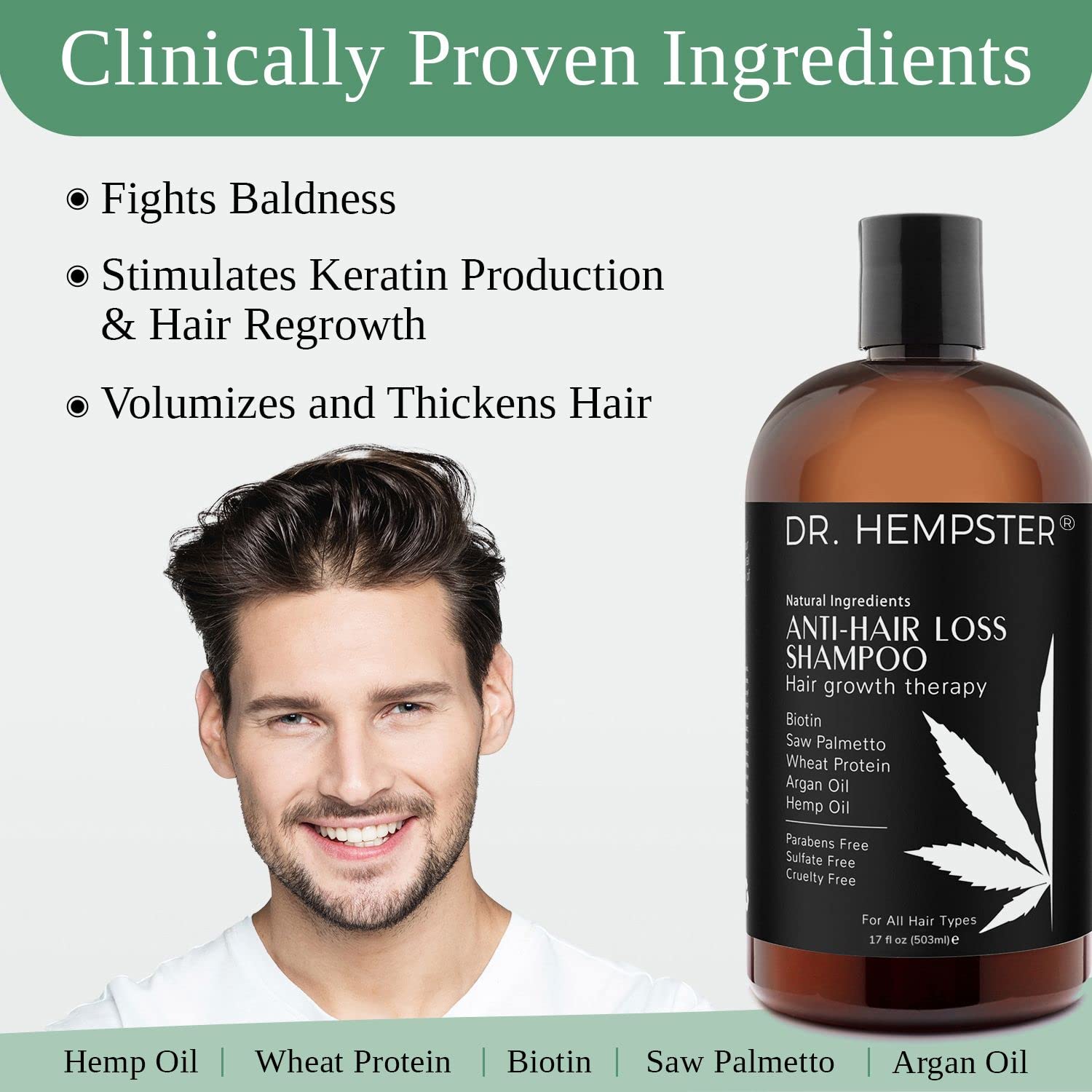 DR. HEMPSTER Biotine & Chanvre – présence sans parabènes et sans sulfates.