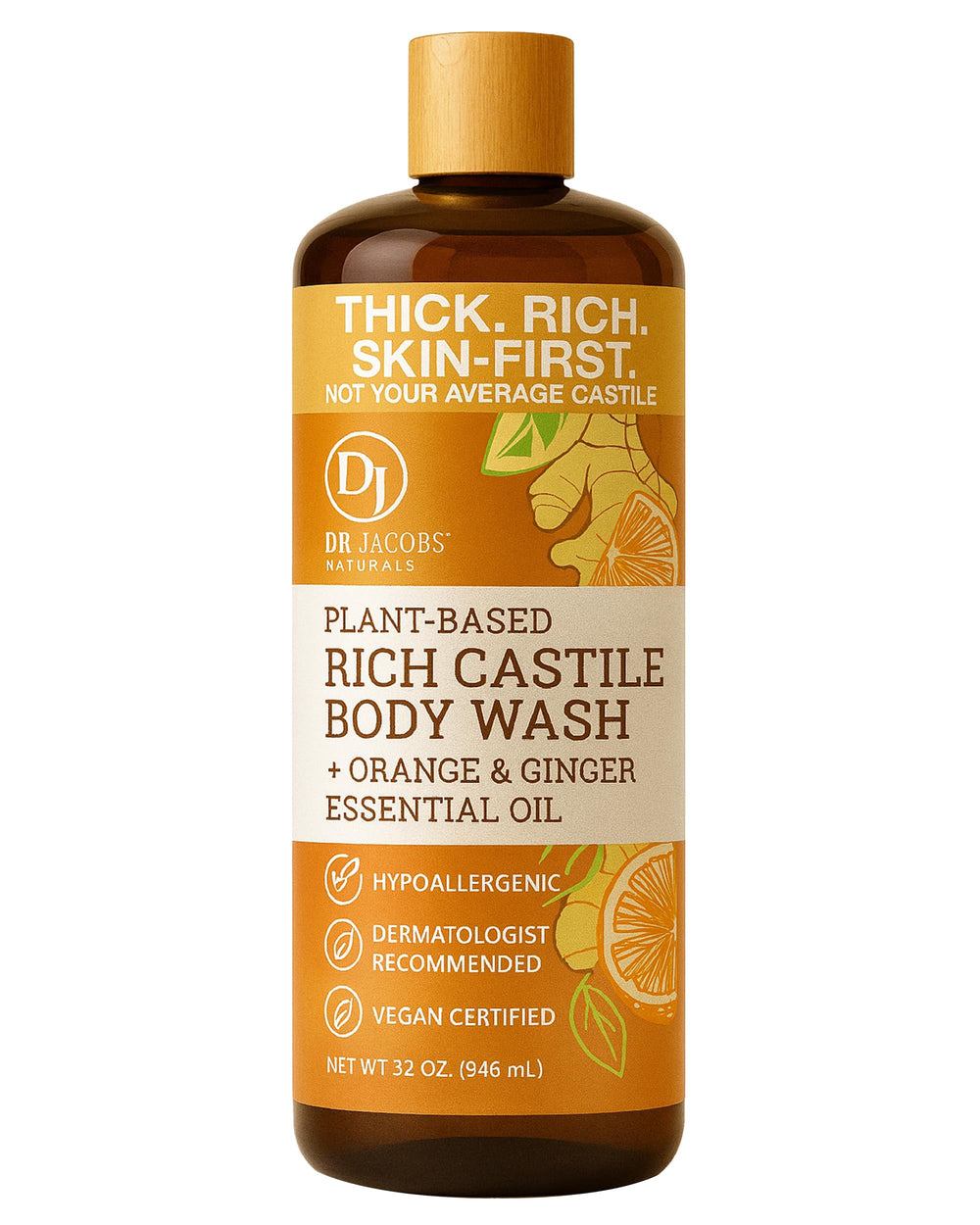 Gel douche DR.JACOBS NATURALS Castile orange-gingembre, hydratant.