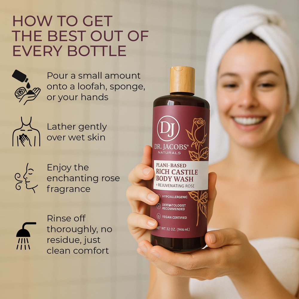 Dr. Jacobs Naturals Lait Castille Rose, arôme rose subtil parfumant le moment douche