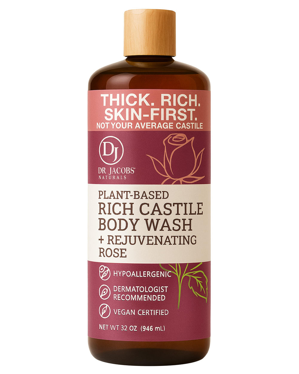 Dr. Jacobs Naturals Lait Castille Rose, bouteille prête à hydrater la peau en douceur