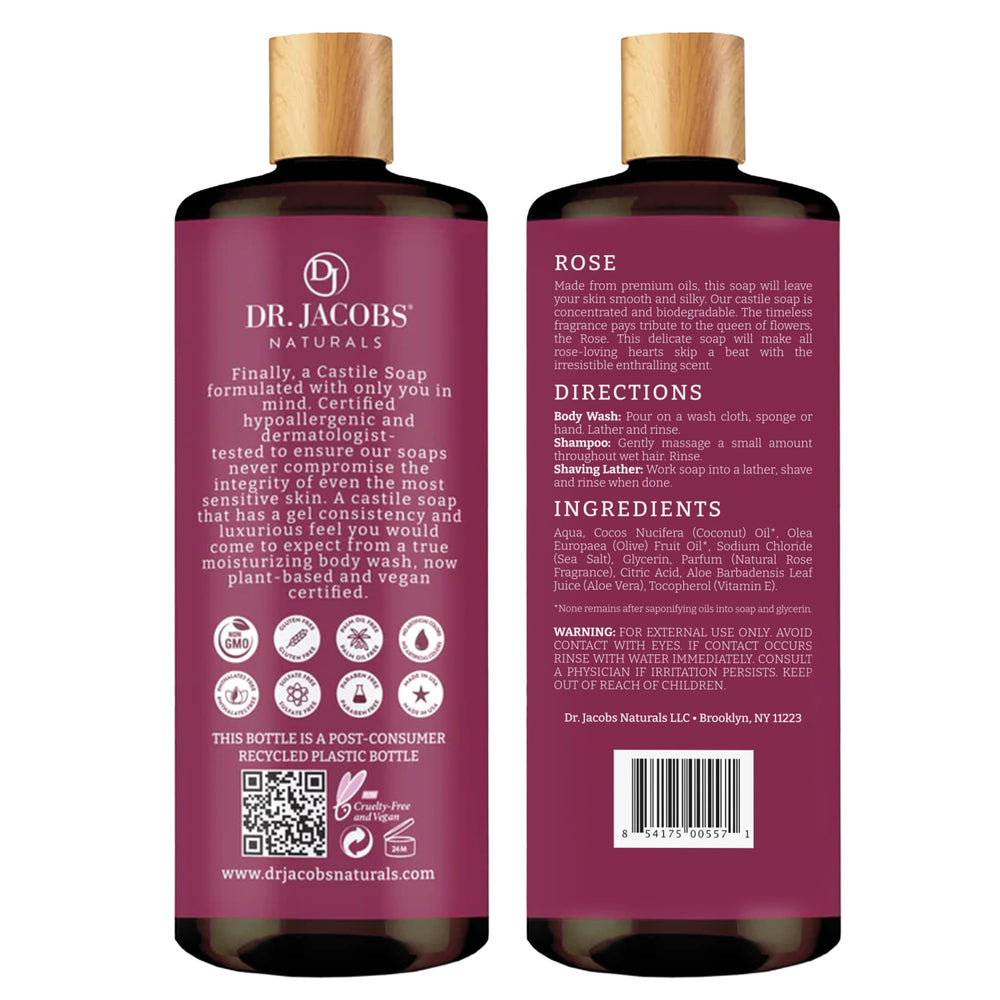 Dr. Jacobs Naturals Lait Castille Rose, versement libérant une mousse légère et agréable