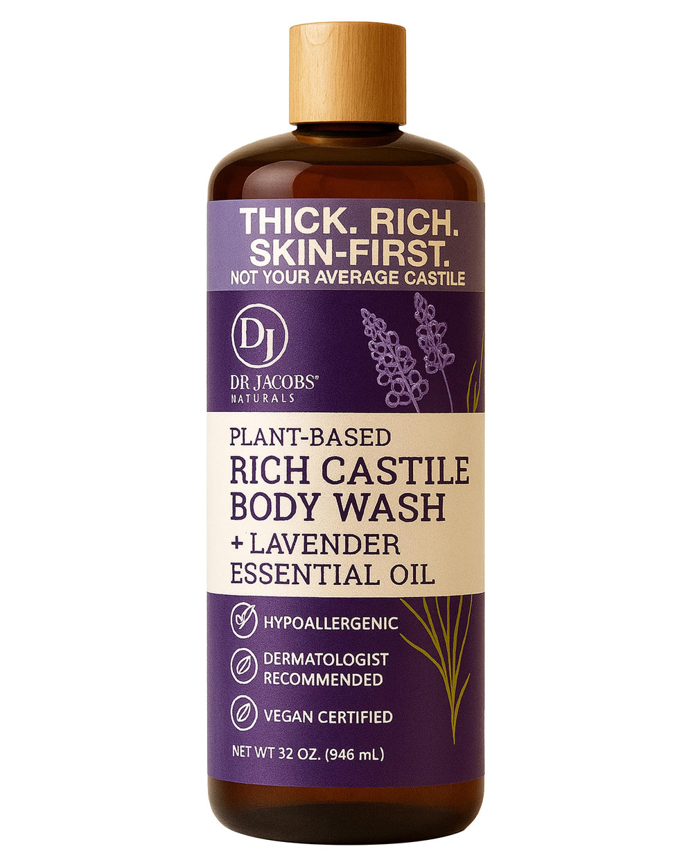 Savon Castile Lavande DR.JACOBS NATURALS en flacon pompe pour hydratation.