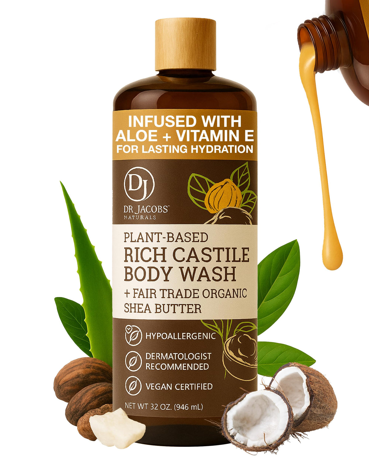 Savon Castile Dr. Jacobs Naturals en bouteille, hydratant et doux.