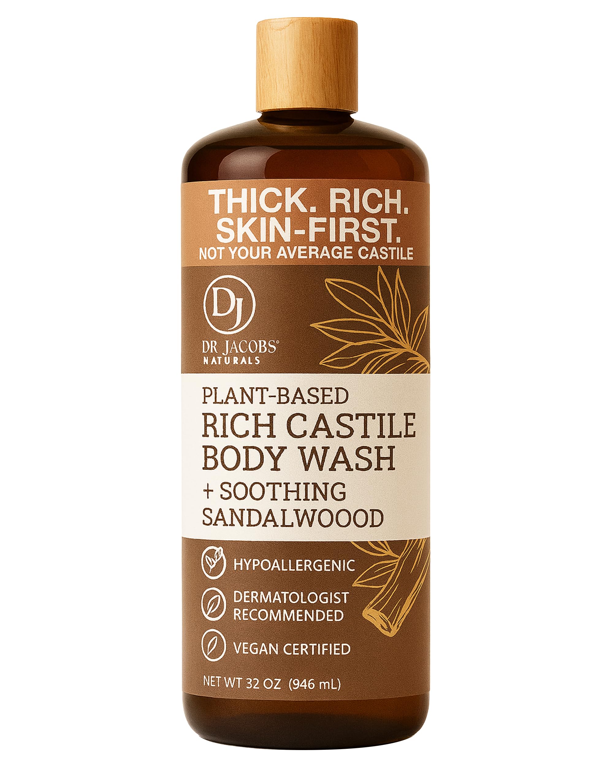 DR.JACOBS NATURALS Savon Castille – bouteille douche, hydratation douce pour peau sensible.