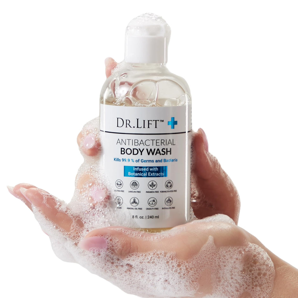 Texture crémeuse et hydratante du gel douche DR. LIFT sans parfum.