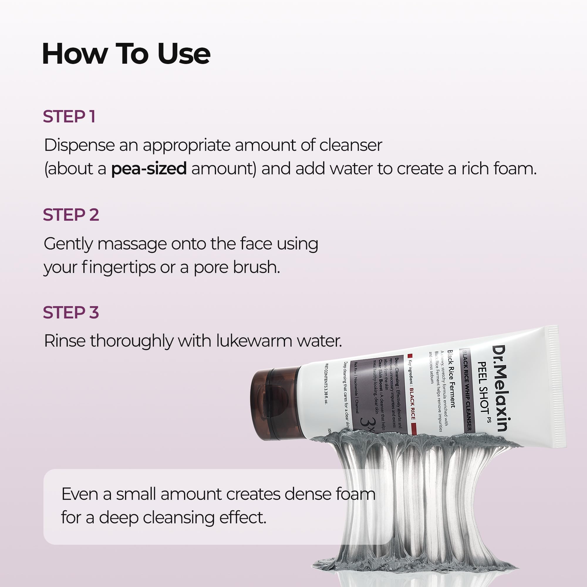 Dr.Melaxin Peel Shot: application mousse visage avec sensation fraîche