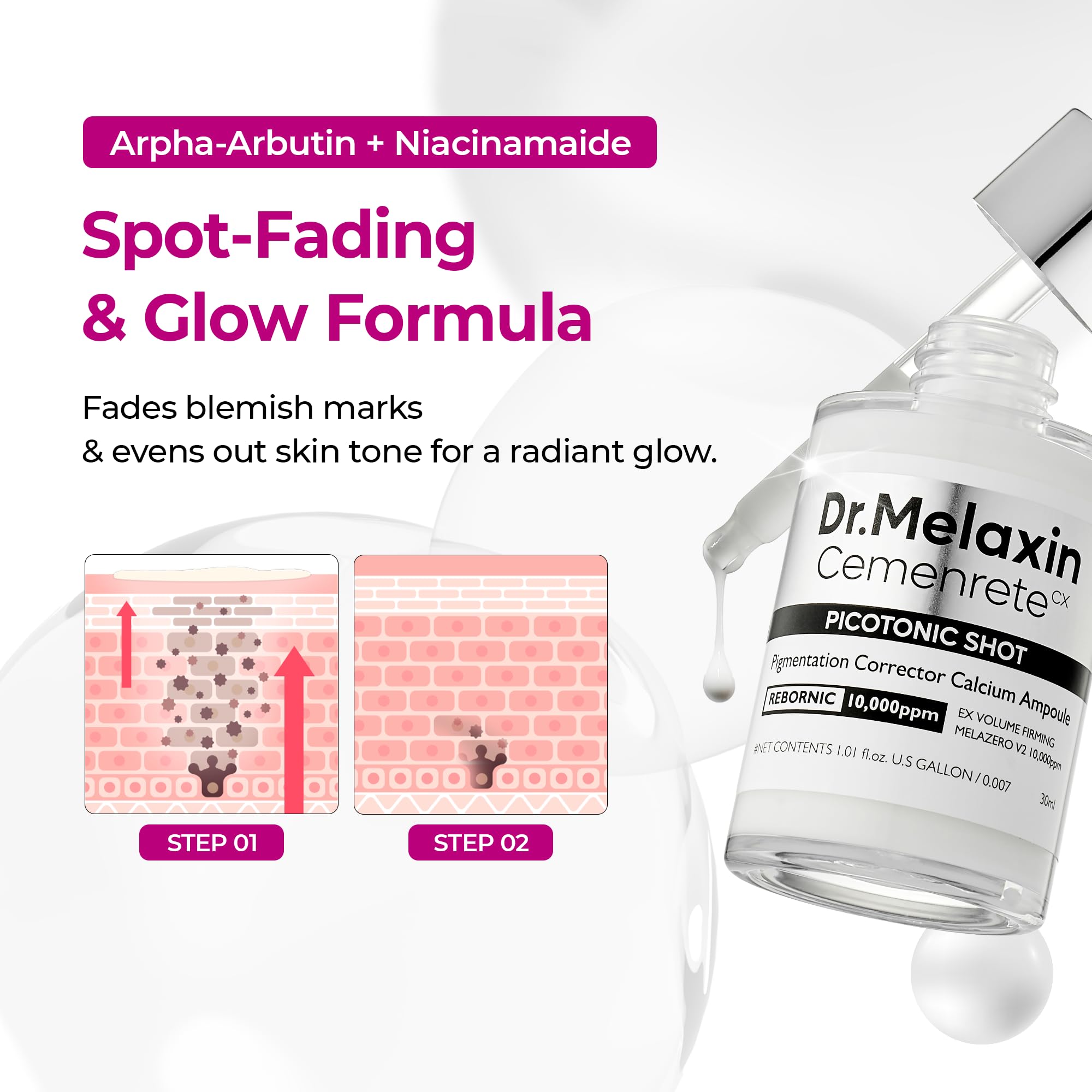Dr.Melaxin Sérum Calcium Shot : aide à uniformiser le teint et réduire les taches.