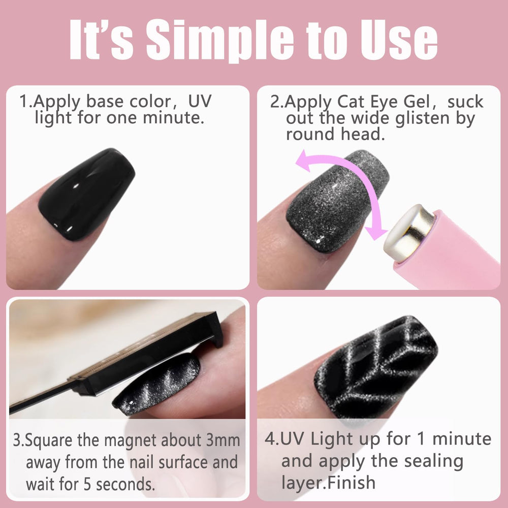 Dr.nail kit Cat Eye: 9 plaques pour créer motifs rapides et variés.